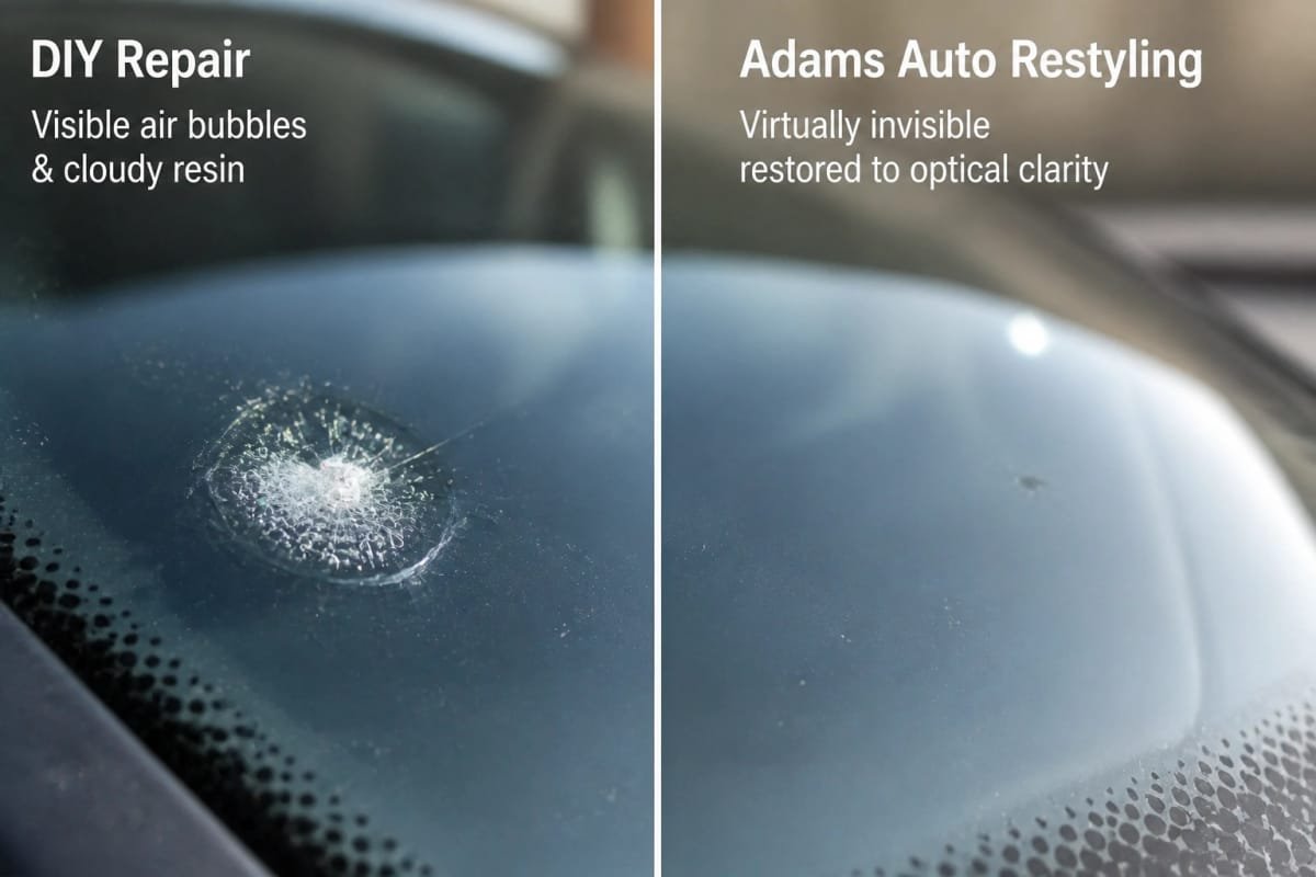 Comparison of a cloudy DIY repair versus a clear professional repair